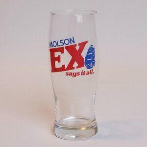 RETRO Molson EX PINT GLASS Tall Bright Logo Molson Export Beer Glass